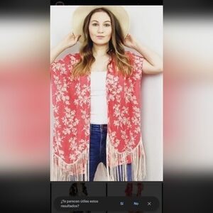 Mango‎ Coral Floral Fringe Tunic